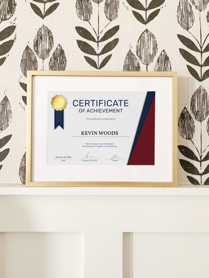 Framed achievement certificate 
