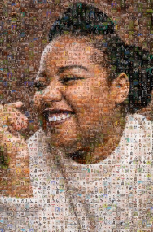 Photo mosaic of a smiling lady.