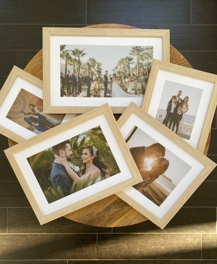 The Ultimate Wedding Photography & Display Guide: A collection of wedding photos in Derby frames in the color Wheat. 