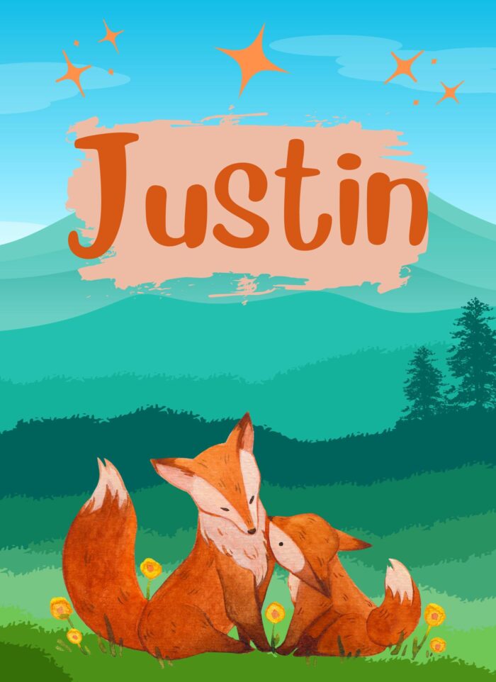 Kid's name art featuring foxes