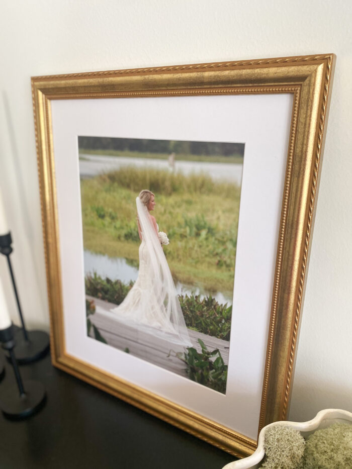 Framing Life Events: Wedding dress photos framed in Granby in Gold