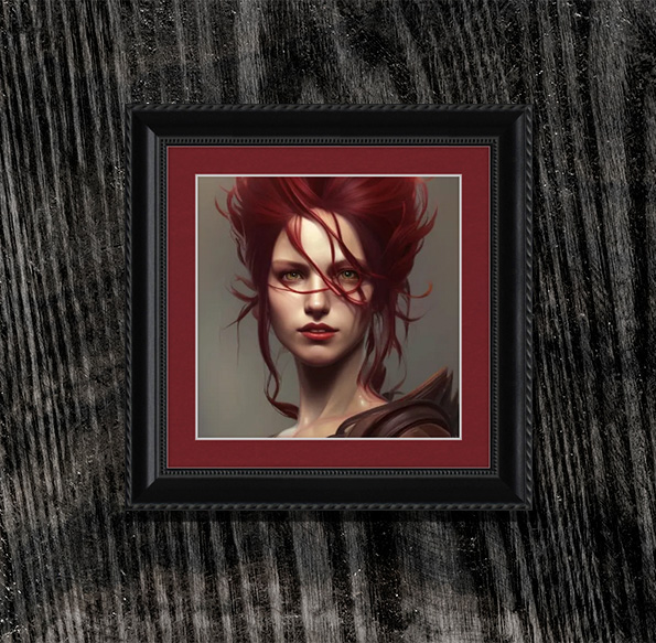 Ai-generated portrait-style artwork framed in Granby in Black. 