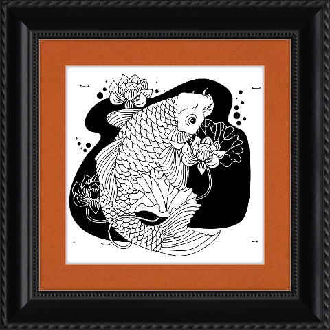 Terrific Tattoo Shop Decor & Framing For Flash Art: Koi flash art framed in Granby frame in Black.