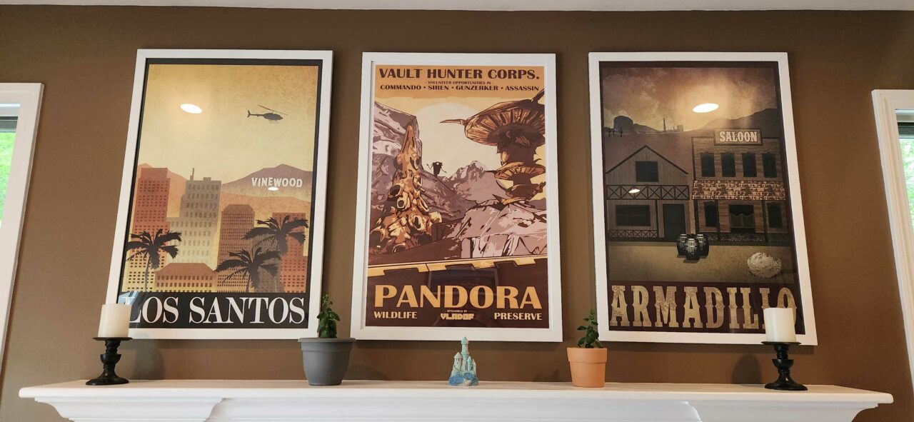 framed video game posters