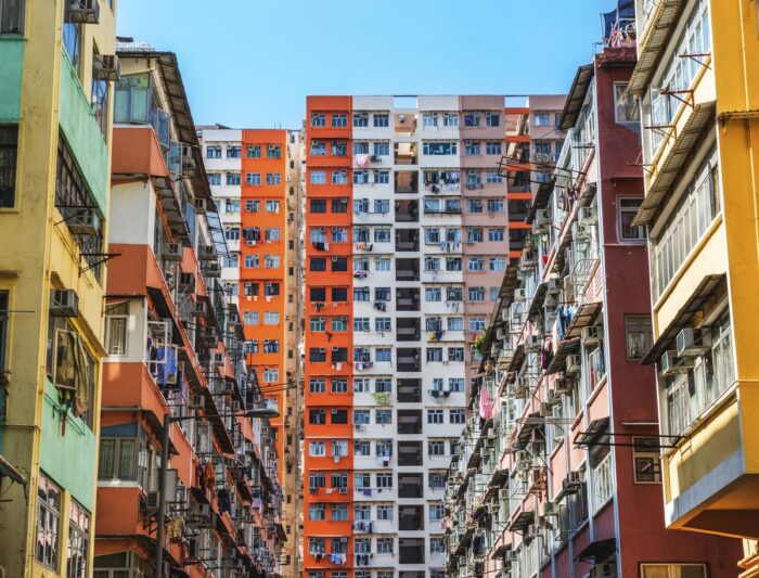 Architecture photography or real estate pictures featuring a colorful apartment complex