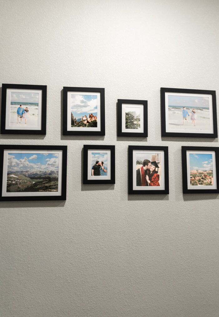 Picture Frame Arrangements: A photo wall with a staggered gallery wall style