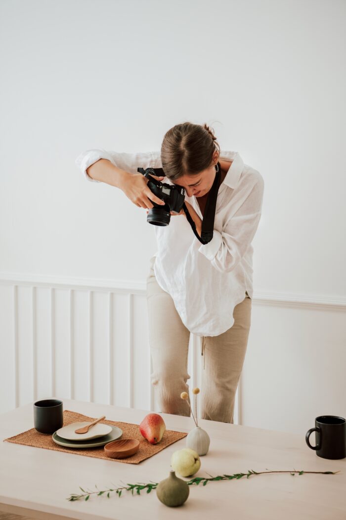 A freelance photographer taking photos