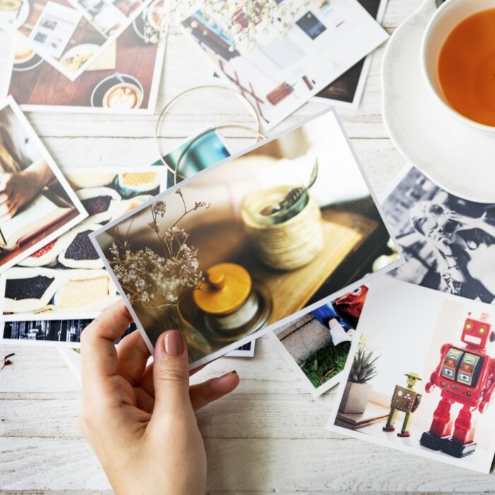 Photograph prints on a table 