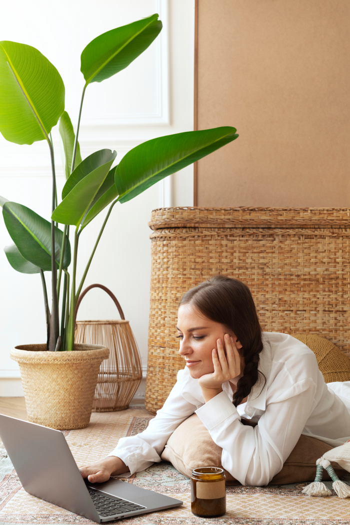 Ace Your Art Website's Product Page Design: A lady browsing the internet on her computer