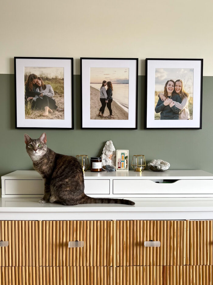 Unique Engagement Photo Ideas for Unforgettable Memories: couple photos hanging over a dresser