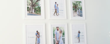 gallery wall with white picture frames