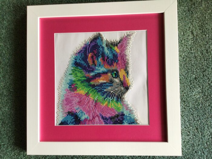 Diamond Painting Framing: a rainbow kitten