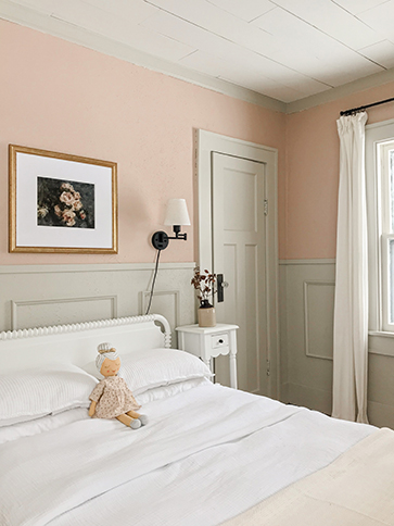 framed flowers in a Granby in Gold frame in a pink bedroom