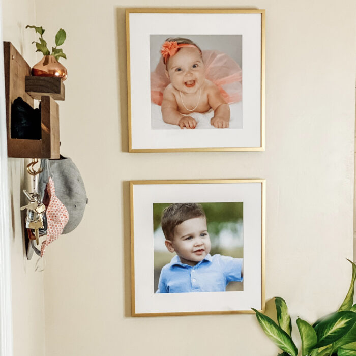 The Perfect Baby Picture Frames: an entryway with framed baby pictures