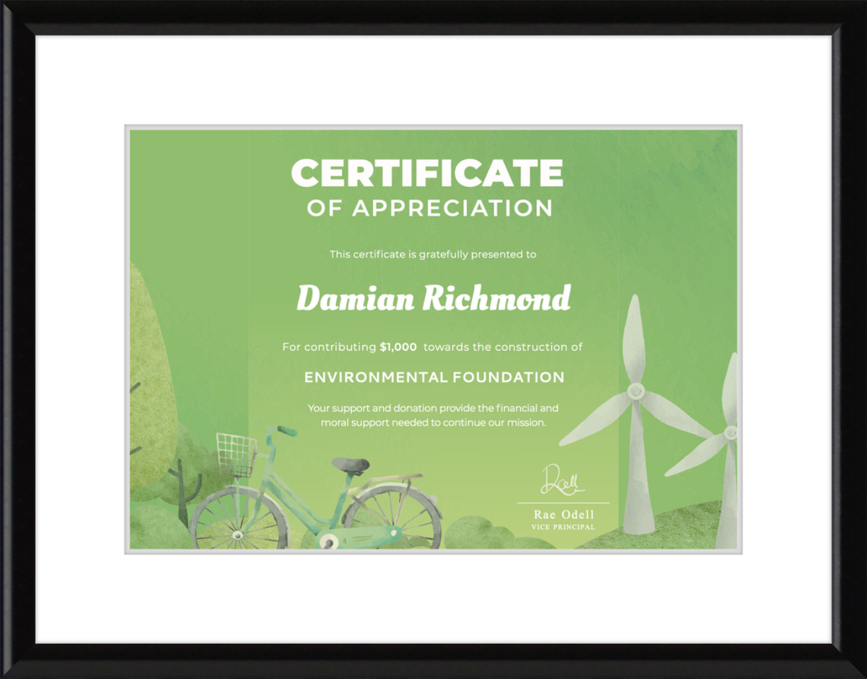Certificate Frames - Framed green certificate