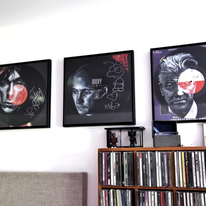 Concert Posters & Band Posters: Painted records framed with their original covers 