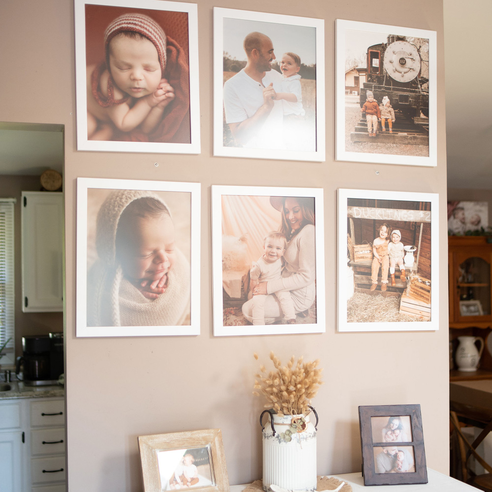 Family Picture Ideas: A large 3x2 picture grid gallery wall.