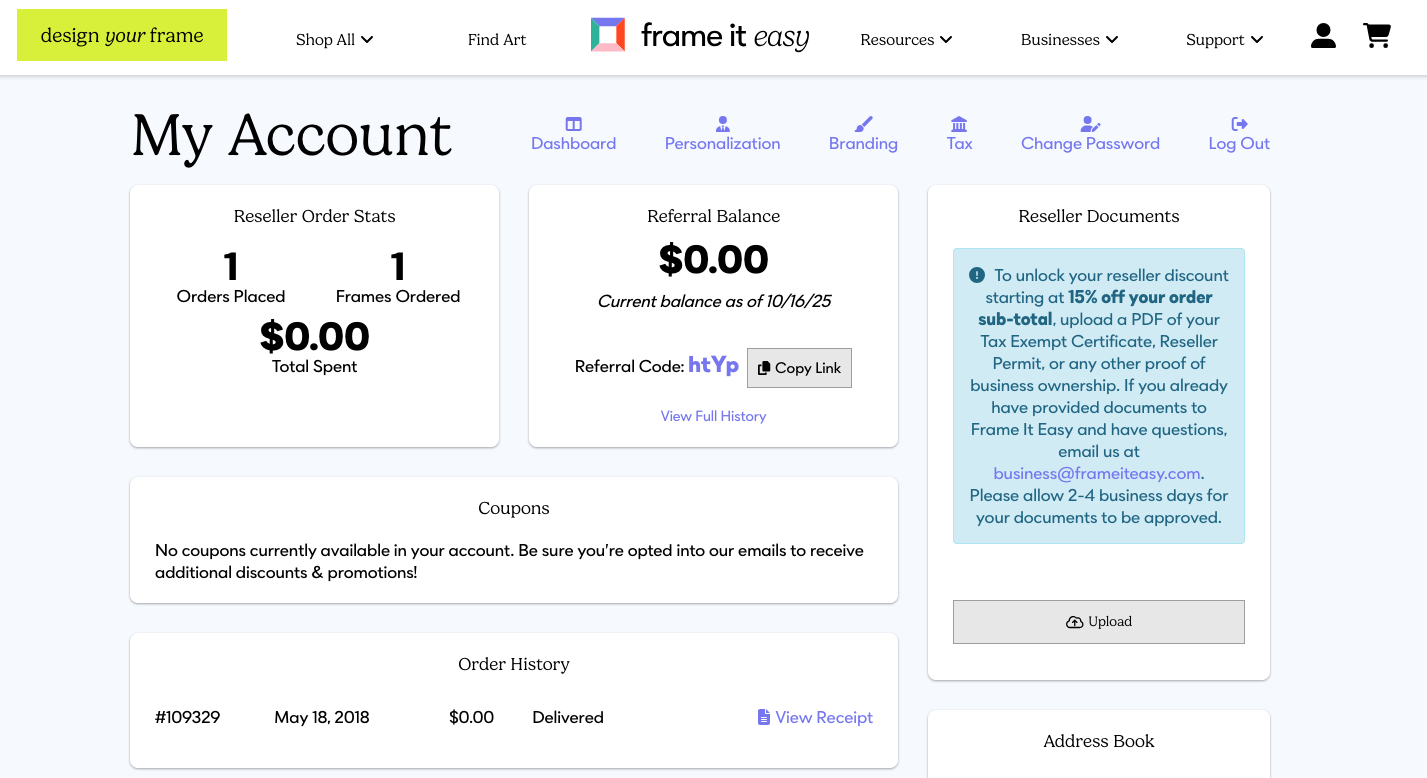 All About The Frame It Easy Account Experience 4 Frame It Easy customer account experience
