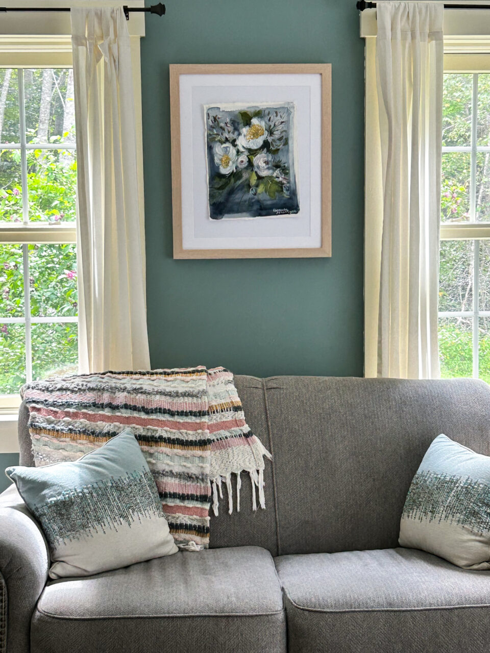accent wall with natural wood picture frame