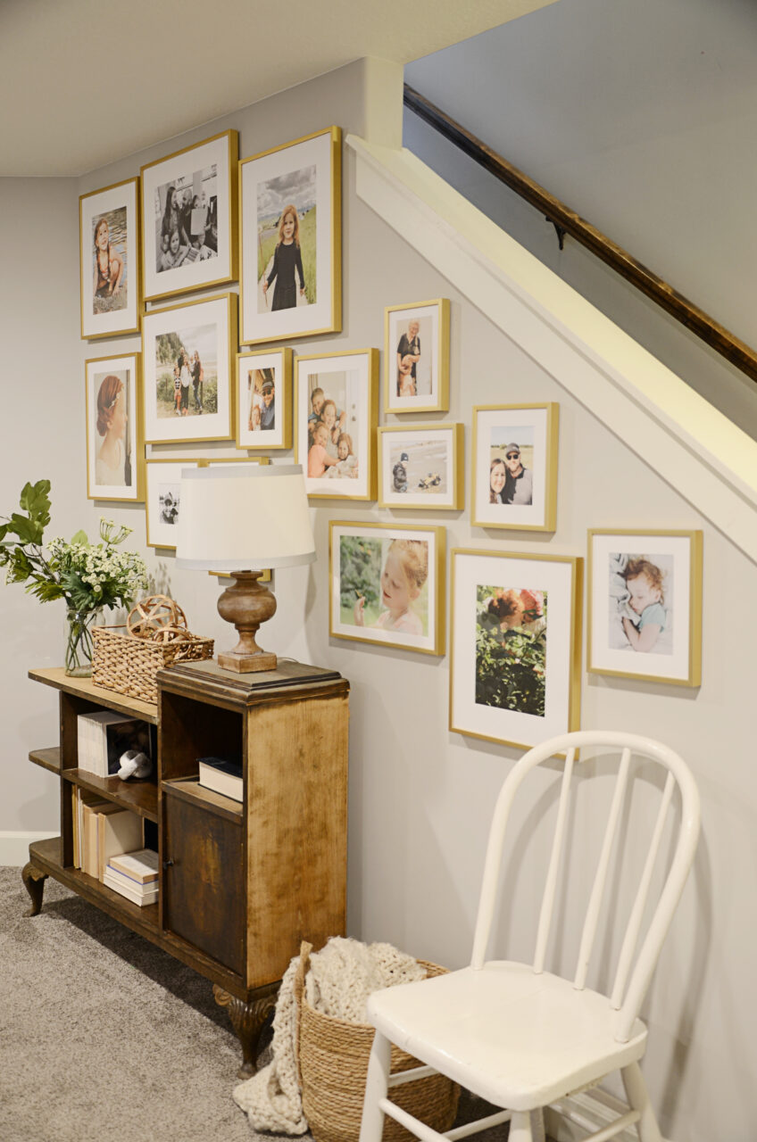 color drenched white walls with gallery of picture frames
