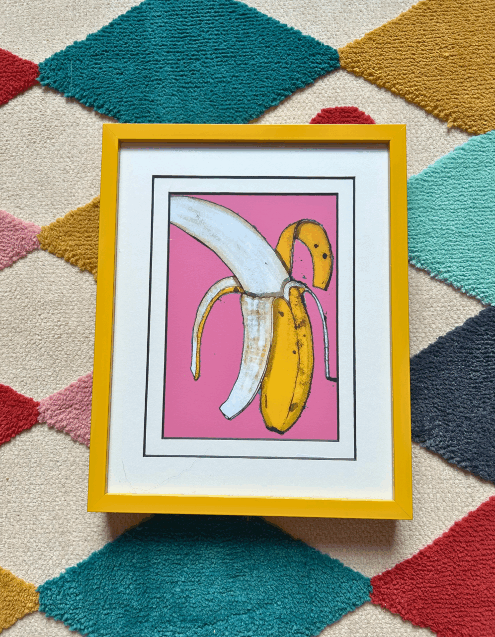 banana print in yello picture frame