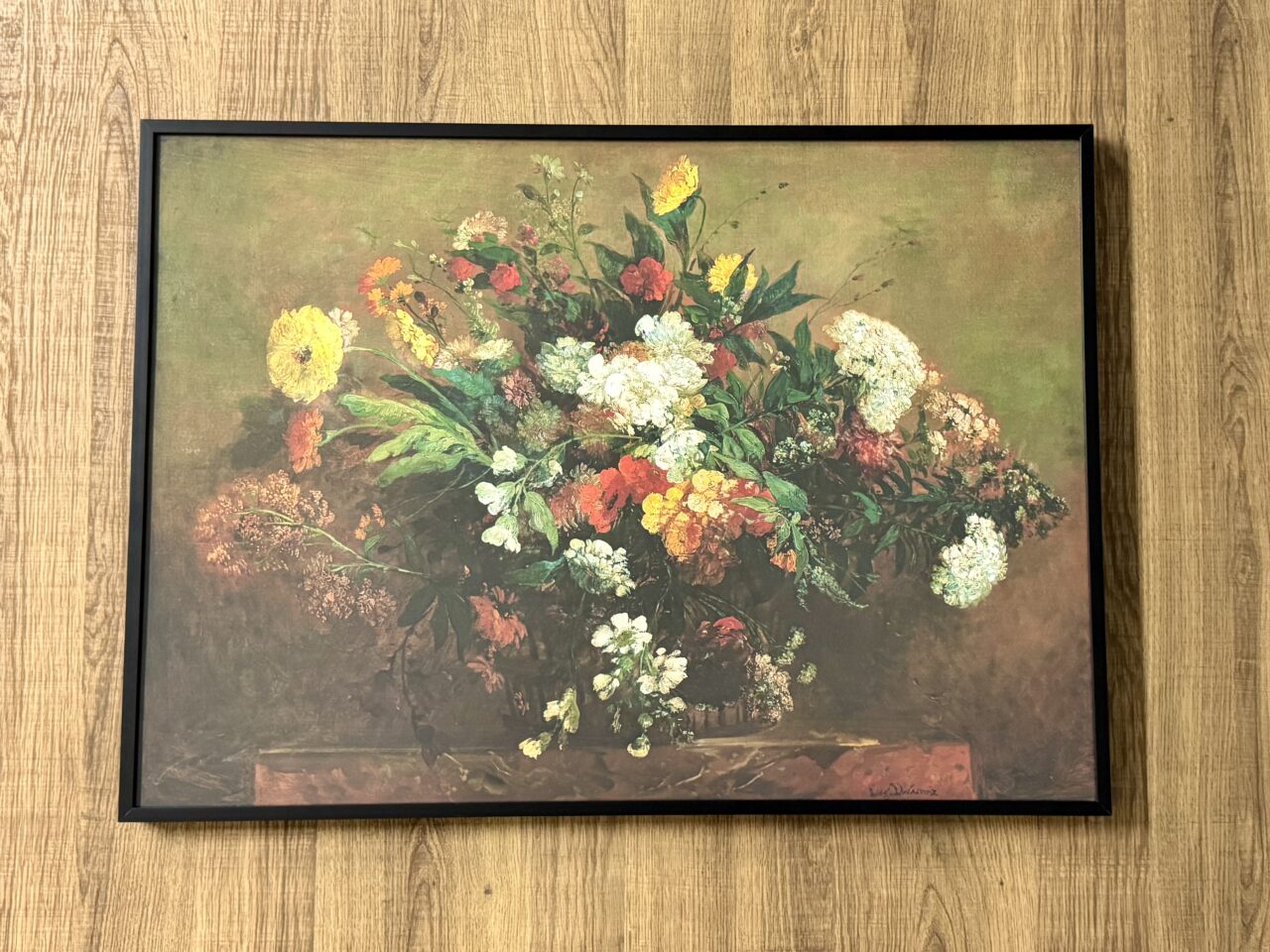 cottage core flower print in black picture frame