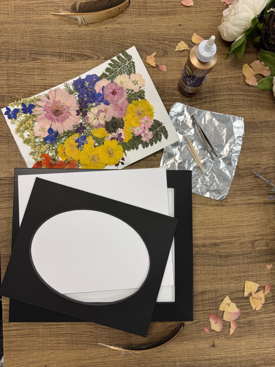 Materials needed for framing pressed flowers
