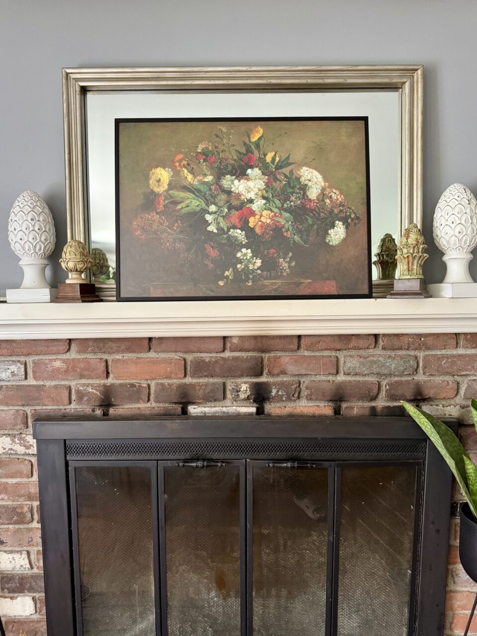 large art above fireplace