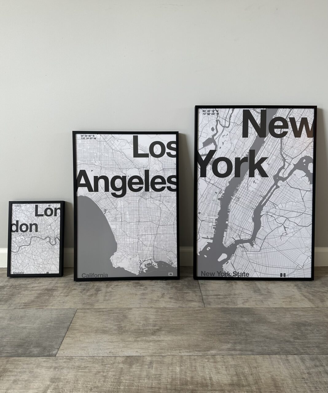 framed modern maps of famous cities