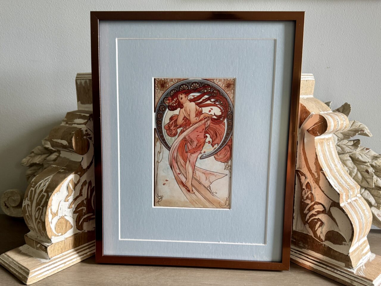 mucha art print in copper frame