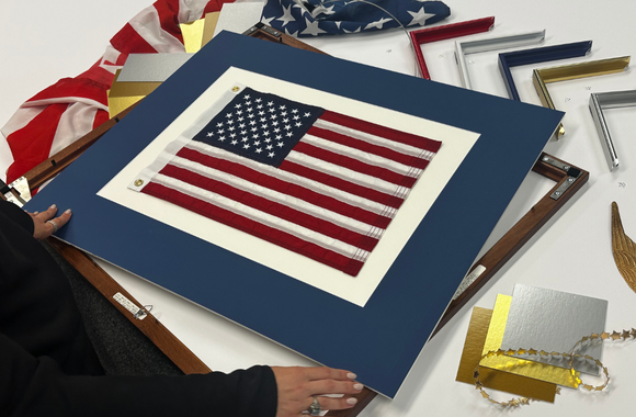 framed American flag with matting