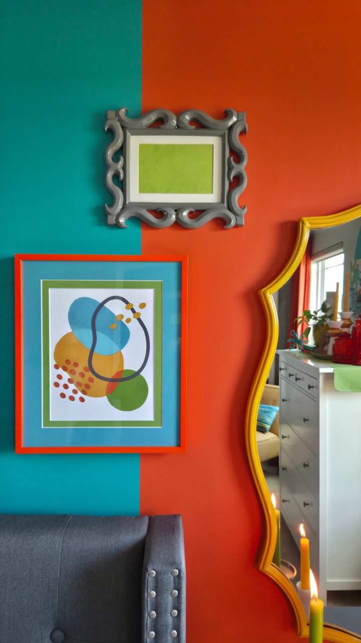 Affordable Custom Frames for Students (Yes, Really) 1 bright colored room with custom frames